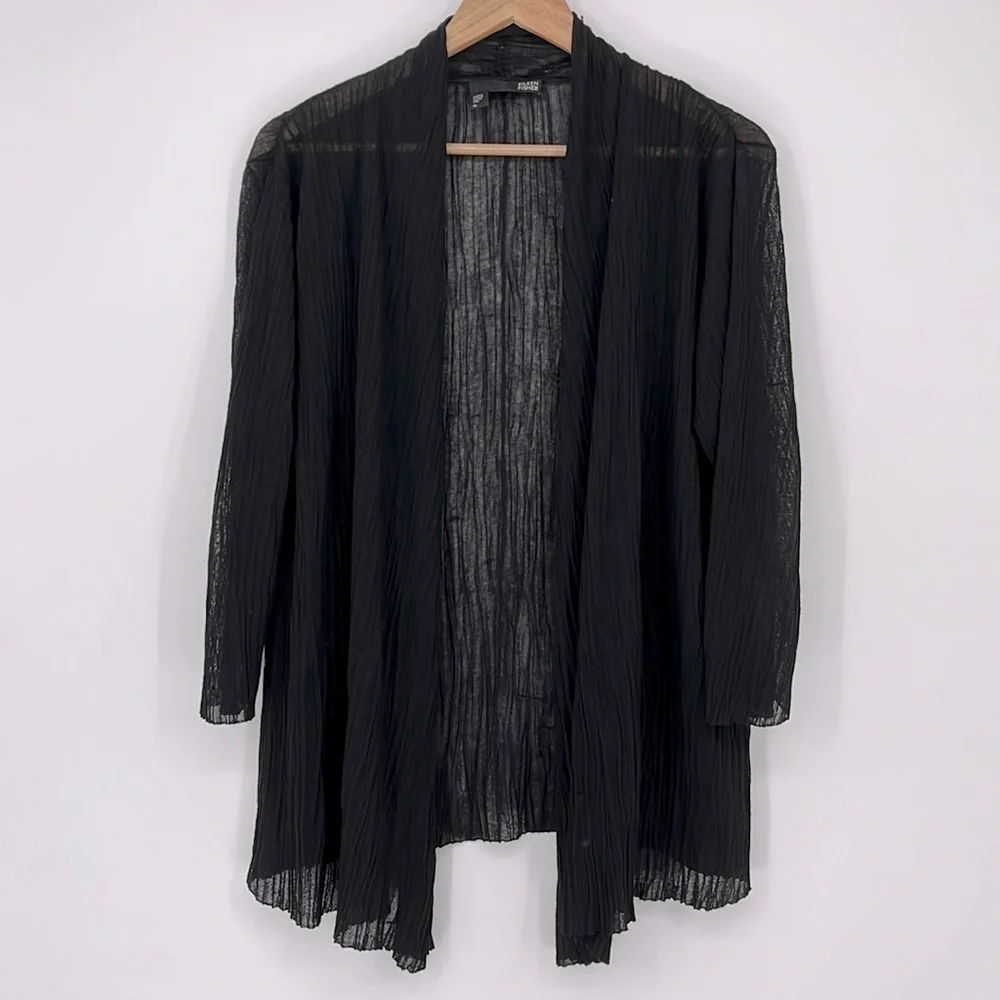 Eileen Fisher Italian Yarn Open Front Cardigan Black Women’s Size Medium